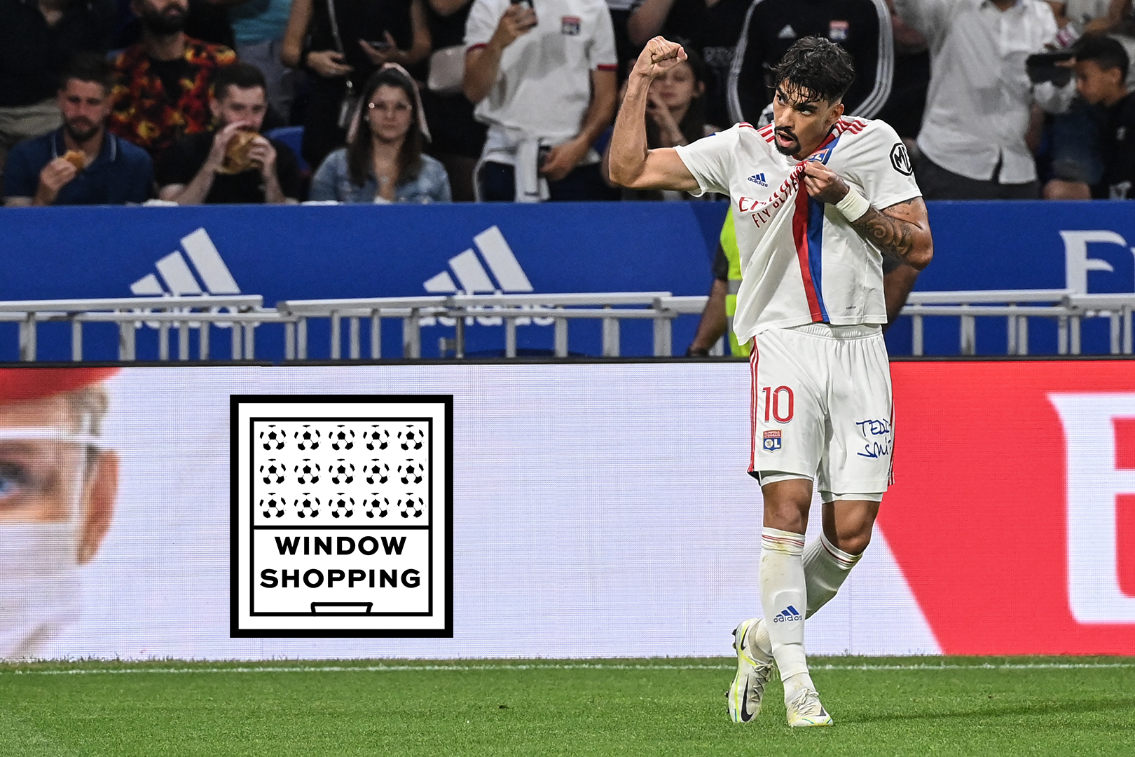 Lyons Brazilian midfielder Lucas Paqueta celebrates during the French L1 football match between Olympique Lyonnais (OL) and FC Nantes at The Groupama Stadium in Decines-Charpieu, central-eastern France on May 14, 2022.
