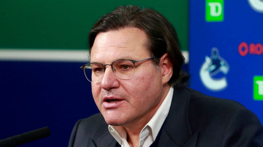 Vancouver Canucks owner Francesco Aquilini talks to the media before their NHL game against the the Los Angeles Kings at Rogers Arena December 6, 2021 in Vancouver, British Columbia, Canada.