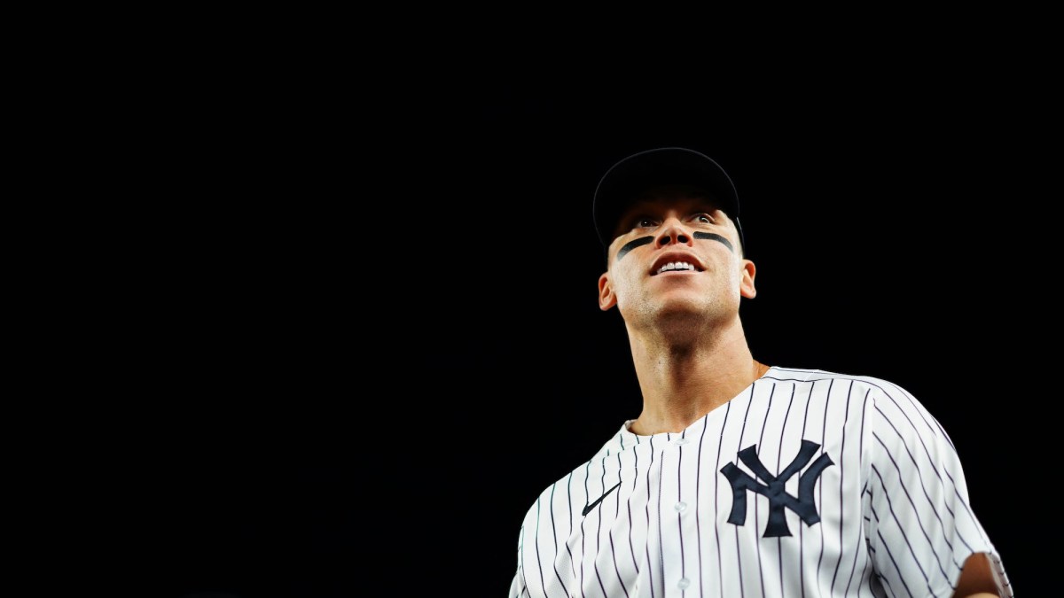 NEW YORK, NY - SEPTEMBER 20: Aaron Judge #99 of the New York Yankees looks on during the game between the Pittsburgh Pirates and the New York Yankees at Yankee Stadium on Tuesday, September 20, 2022 in New York, New York. (Photo by Daniel Shirey/MLB Photos via Getty Images)