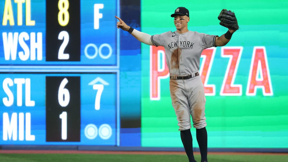 Aaron Judge celebrates the final out