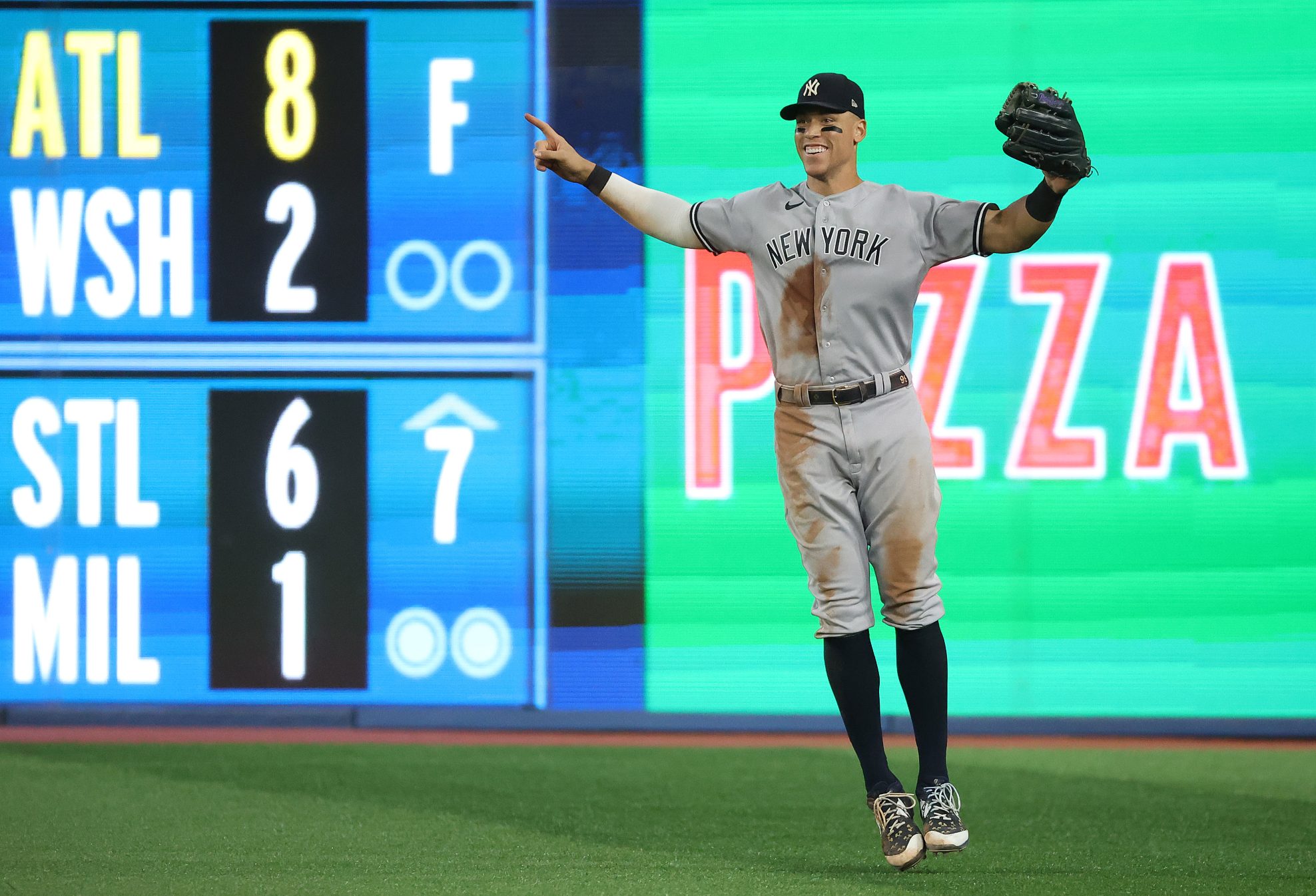 Aaron Judge celebrates the final out