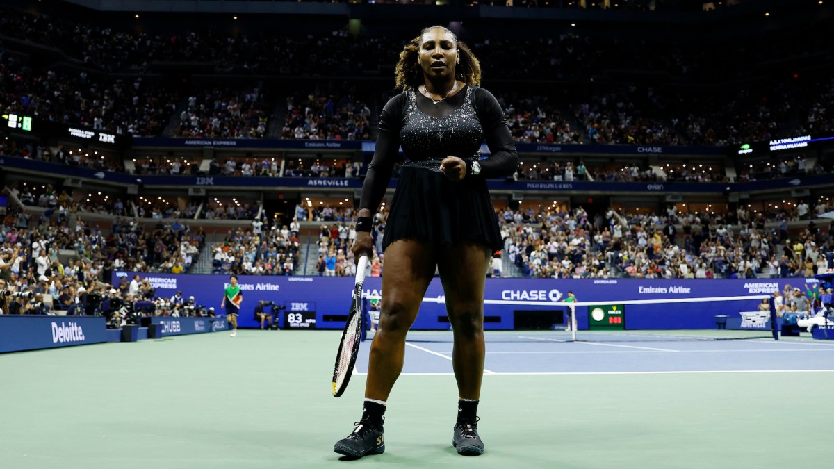 Serena Williams of the United States reacts in the third set against Ajla Tomlijanovic of Australia during their Women's Singles Third Round match on Day Five of the 2022 US Open at USTA Billie Jean King National Tennis Center on September 02, 2022.