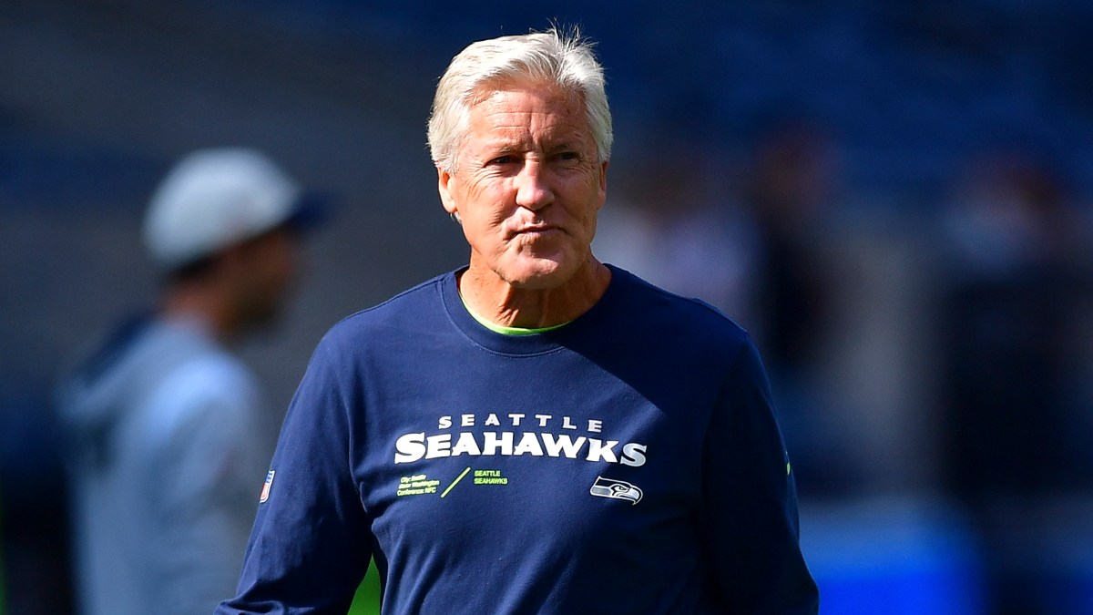 SEATTLE, WASHINGTON - SEPTEMBER 12: Head coach Pete Carroll of the Seattle Seahawks looks on before a game against the Denver Broncos at Lumen Field on September 12, 2022 in Seattle, Washington. (Photo by Jane Gershovich/Getty Images)