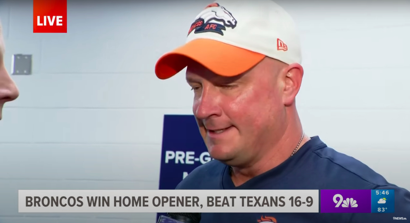 Broncos head coach Nathaniel Hackett after a win over the Texans