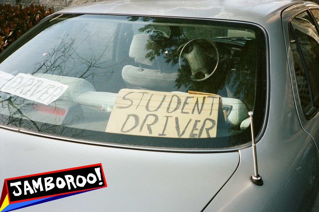 Rear view of car with handwritten sign reading Student Driver, warning other drivers that the person operating the vehicle is learning to drive, Dublin, California, May 2018. (Photo by Smith Collection/Gado/Getty Images)