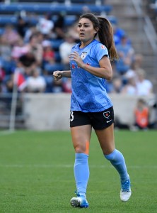 Brooke Elby #23 of Chicago Red Stars looks on against the North Carolina Courage at SeatGeek Stadium on July 21, 2019 in Bridgeview, Illinois. (
