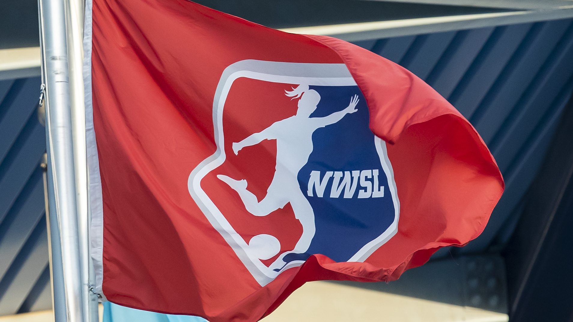 The NWSL flag waves in the wind during the match between the Kansas City Current and the Chicago Red Stars on Saturday, June 18, 2022 at Childrens Mercy Park in Kansas City, KS.