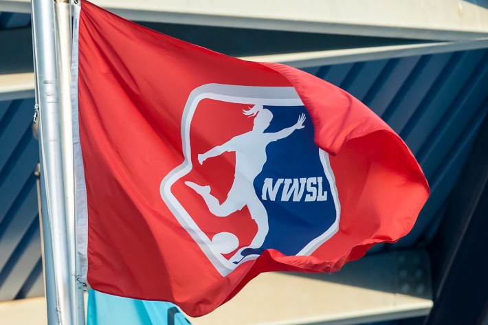 The NWSL flag waves in the wind during the match between the Kansas City Current and the Chicago Red Stars on Saturday, June 18, 2022 at Childrens Mercy Park in Kansas City, KS. (