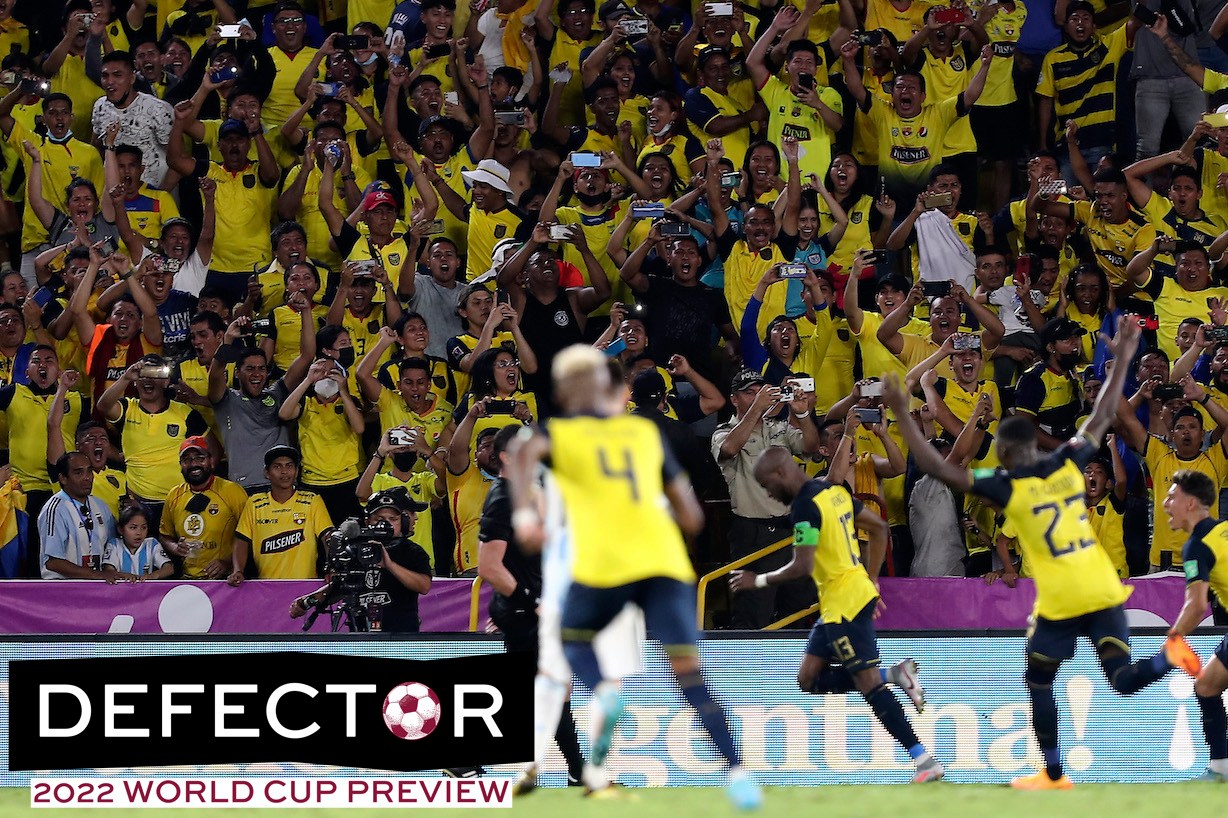 Fans celebrate the tying goal scored by Enner Valencia of Ecuador during the FIFA World Cup Qatar 2022 qualification match between Ecuador and Argentina at Estadio Monumental on March 29, 2022 in Guayaquil, Ecuador.