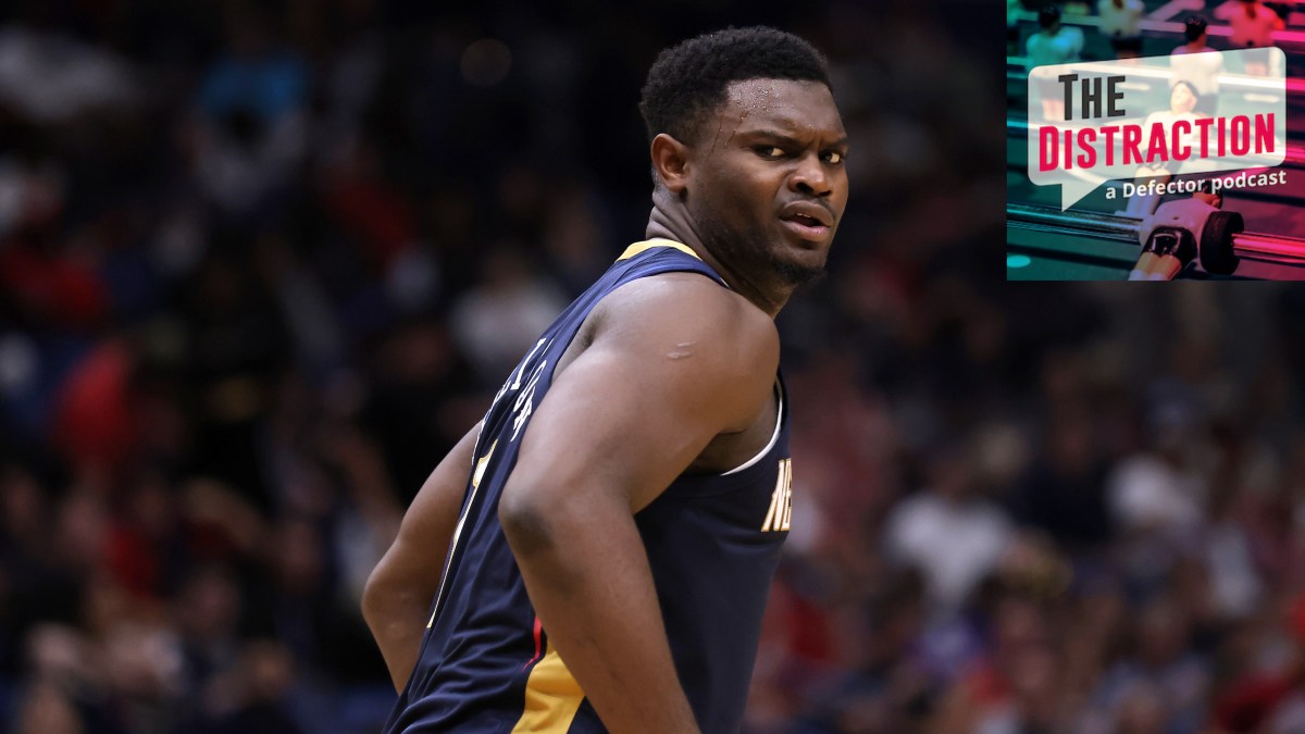 Zion Williamson casts a skeptical look at officials in a New Orleans Pelicans game in October of 2022.