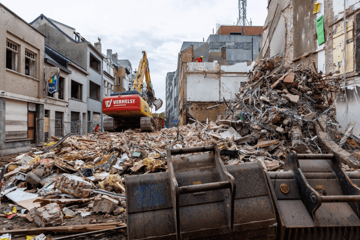 The wreckage of a building that exploded