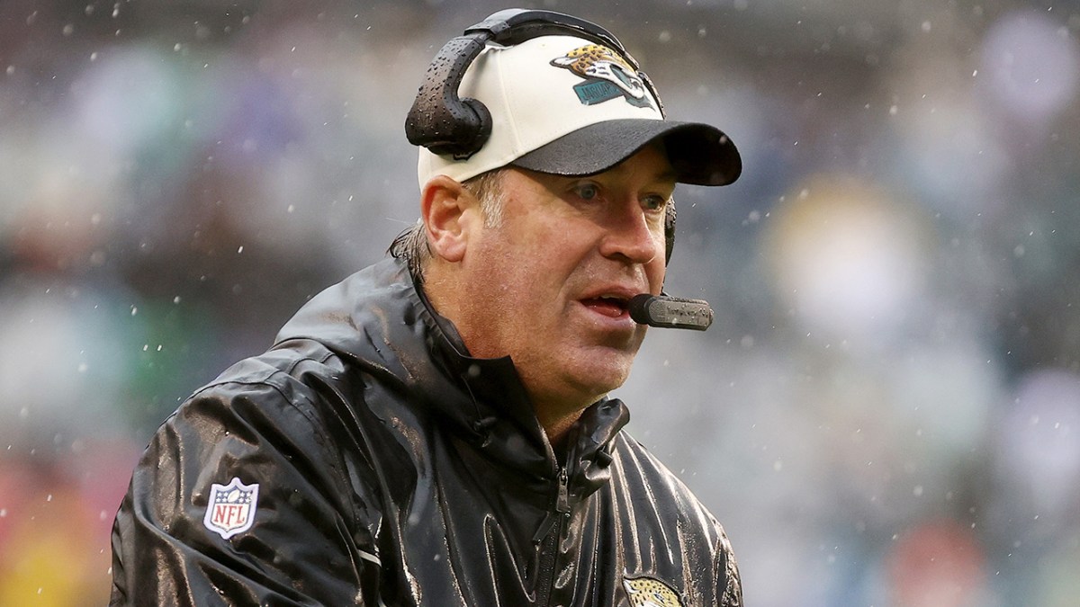 Head coach Doug Pederson of the Jacksonville Jaguars reacts during the third quarter against the Philadelphia Eagles at Lincoln Financial Field on October 02, 2022 in Philadelphia, Pennsylvania.