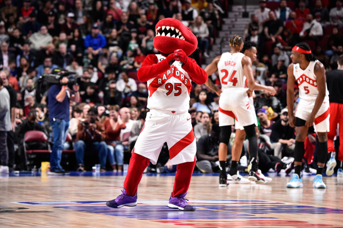 The Toronto Raptors mascot