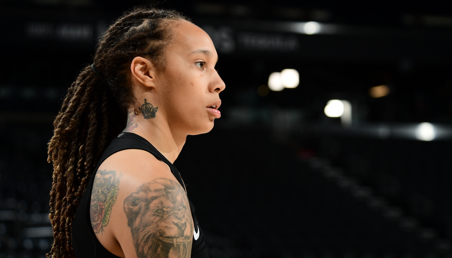 PHOENIX, AZ - OCTOBER 12: A close up shot of Brittney Griner #42 of the Phoenix Mercury at practice and media availability during the 2021 WNBA Finals on October 11, 2021 at Footprint Center in Phoenix, Arizona. NOTE TO USER: User expressly acknowledges and agrees that, by downloading and or using this photograph, user is consenting to the terms and conditions of the Getty Images License Agreement. Mandatory Copyright Notice: Copyright 2021 NBAE (Photo by Michael Gonzales/NBAE via Getty Images)