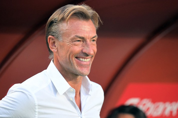 Saudi Arabia's French coach Herve Renard smiles during the international friendly football match between Saudi Arabia and Ecuador at the Nueva Condomina stadium in Murcia on September 23, 2022.