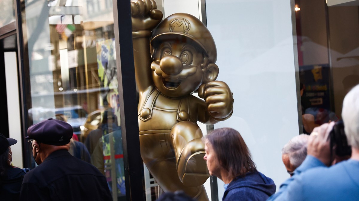 Mario Bros figure is seen in a Nintendo store in New York City, United States on October 22, 2022. (Photo by Jakub Porzycki/NurPhoto)