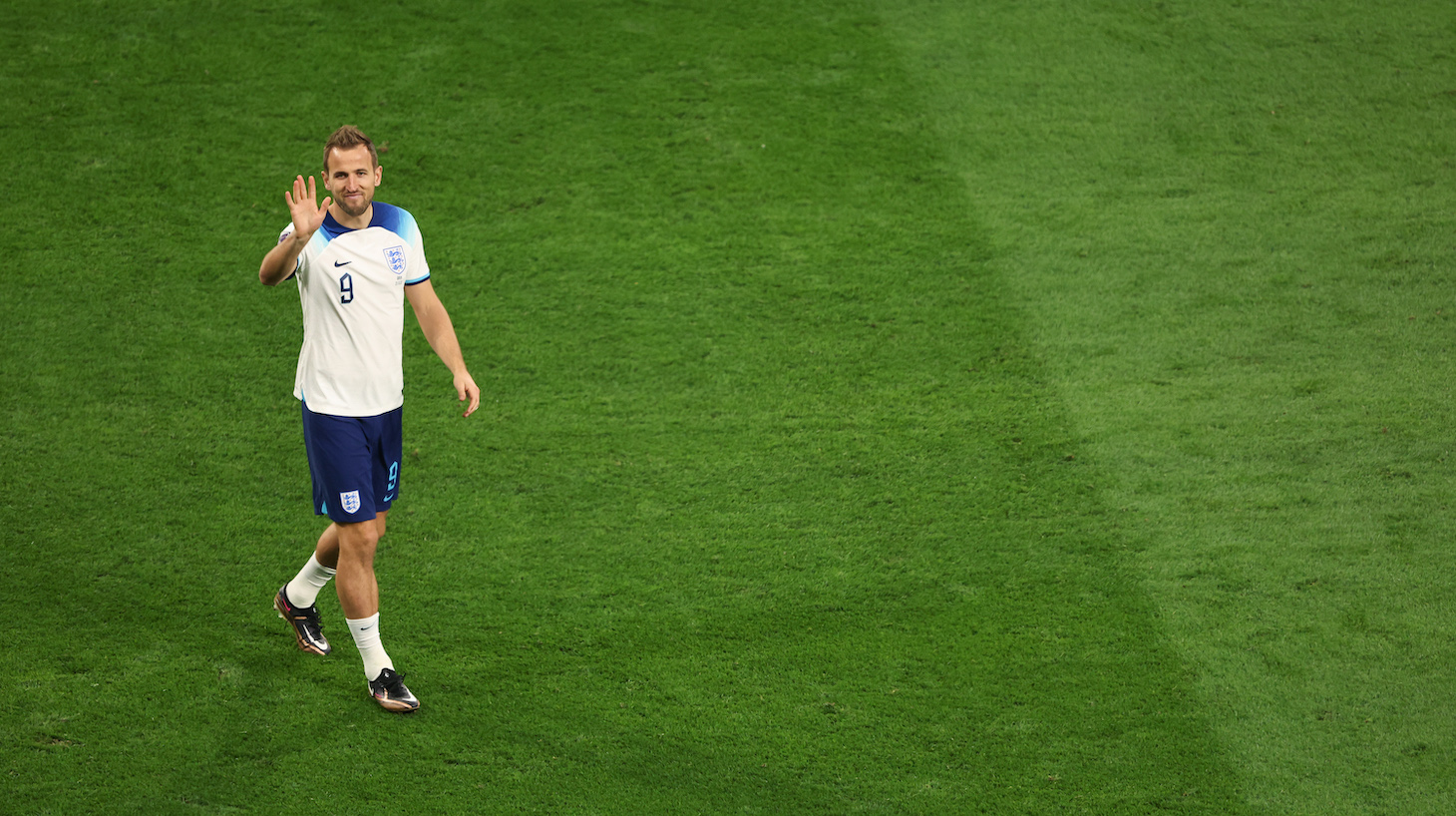 Harry Kane of England walks around the pitch after being substituted during the FIFA World Cup Qatar 2022 Group B match between England and IR Iran at Khalifa International Stadium on November 21, 2022 in Doha, Qatar.