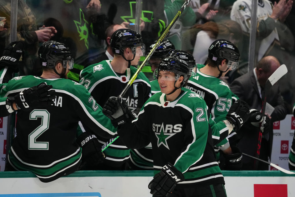 Jason Robertson celebrates a goal