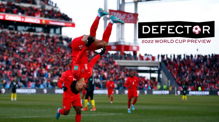Tajon Buchanan #11 of Canada celebrates a goal during a 2022 World Cup Qualifying match against Jamaica at BMO Field on March 27, 2022 in Toronto, Ontario, Canada.