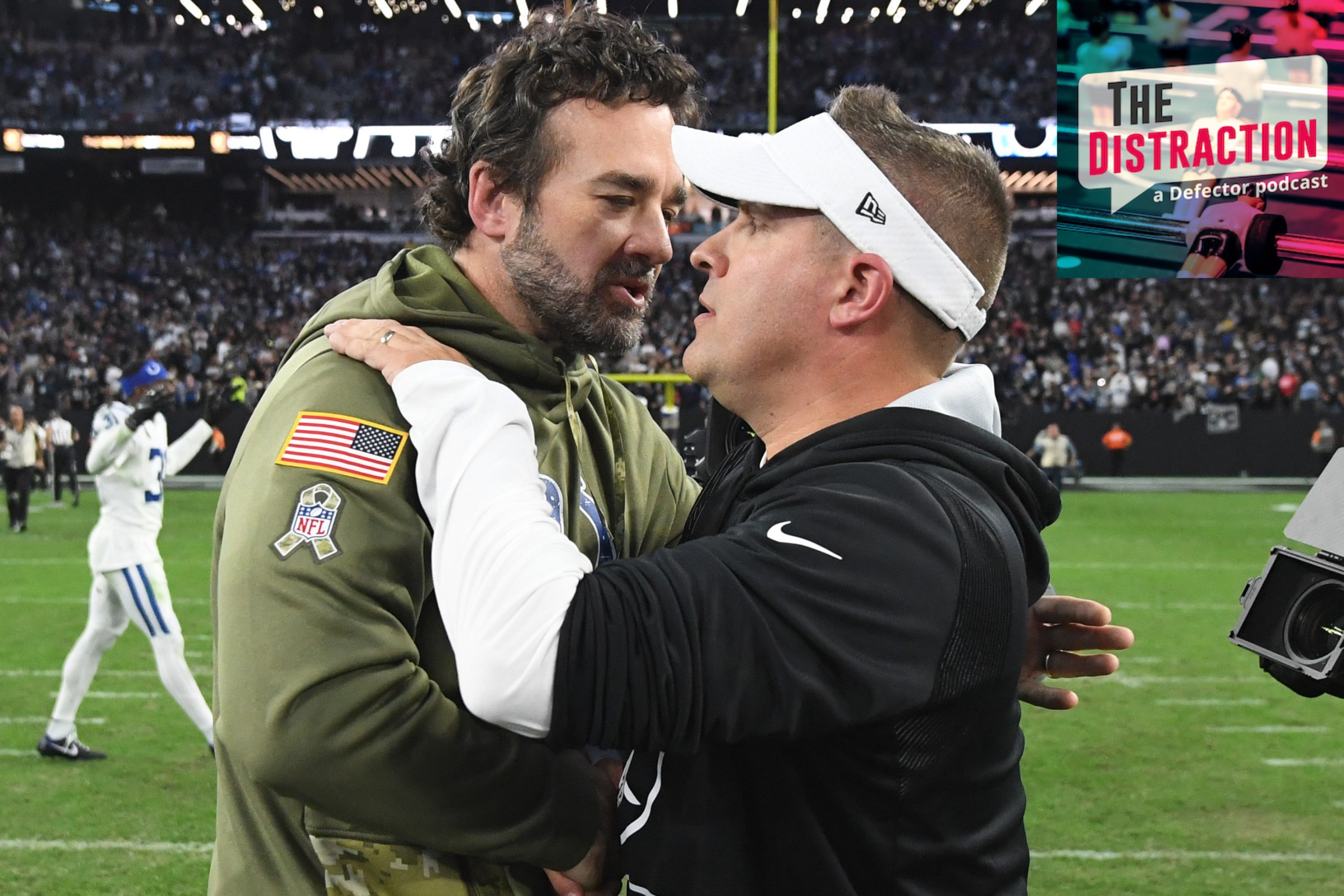 Colts coach Jeff Saturday and Raiders coach Josh McDaniels congratulate each other after their awful NFL teams played each other.