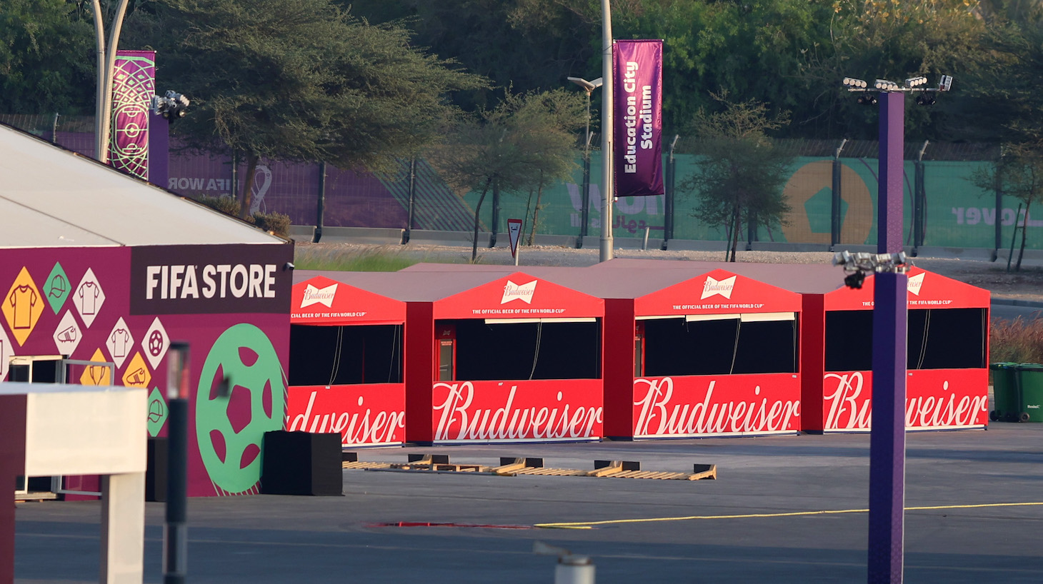 An empty Budweiser beer stand at Fan Festival ahead of the FIFA World Cup Qatar 2022 on November 18, 2022 in Doha, Qatar.