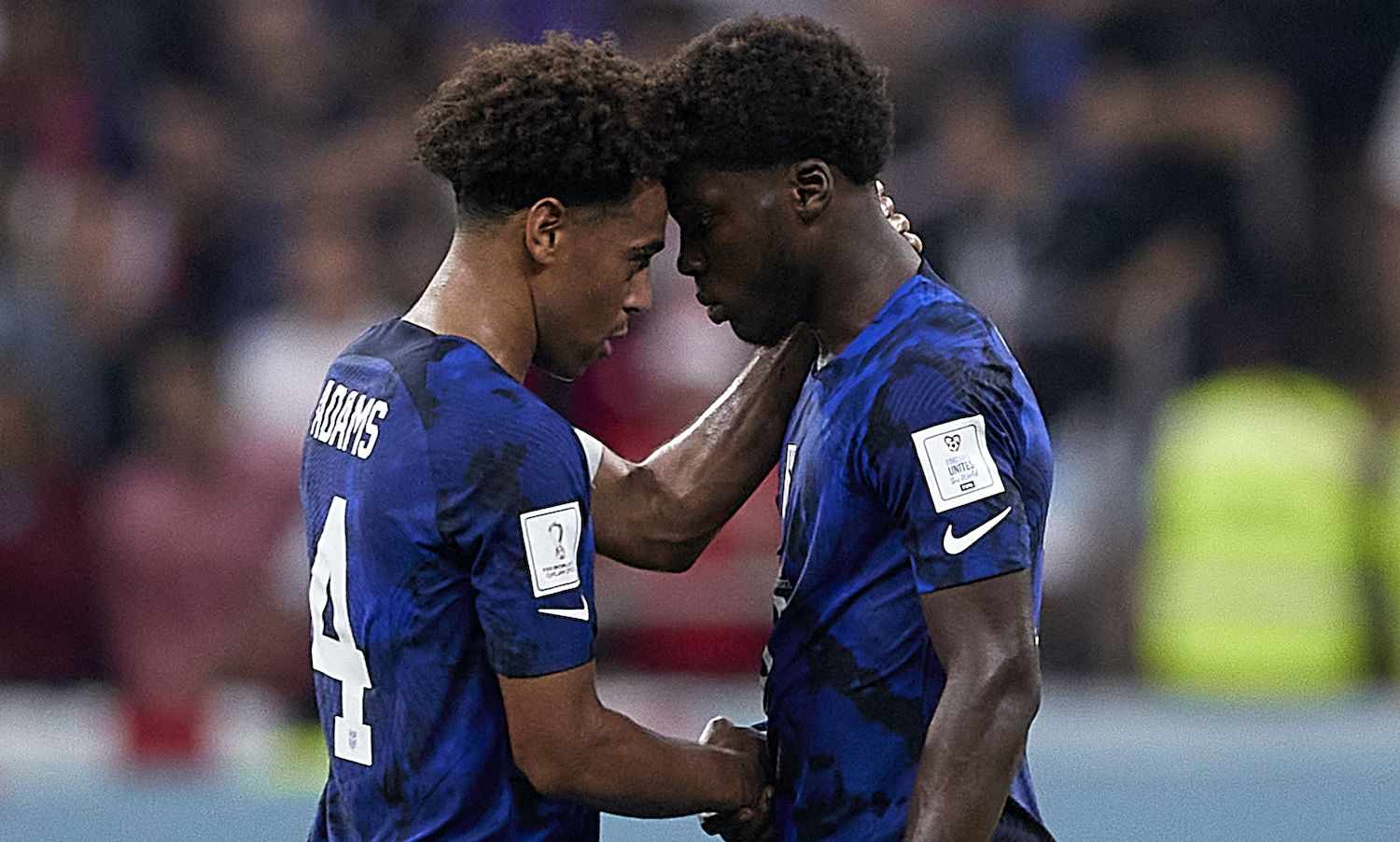 AL KHOR, QATAR - NOVEMBER 25: Tyler Adams of United States of America talks with Yunus Musah of United States of America during the FIFA World Cup Qatar 2022 Group B match between England and USA at Al Bayt Stadium on November 25, 2022 in Al Khor, Qatar. (Photo by Juan Luis Diaz/Quality Sport Images/Getty Images)