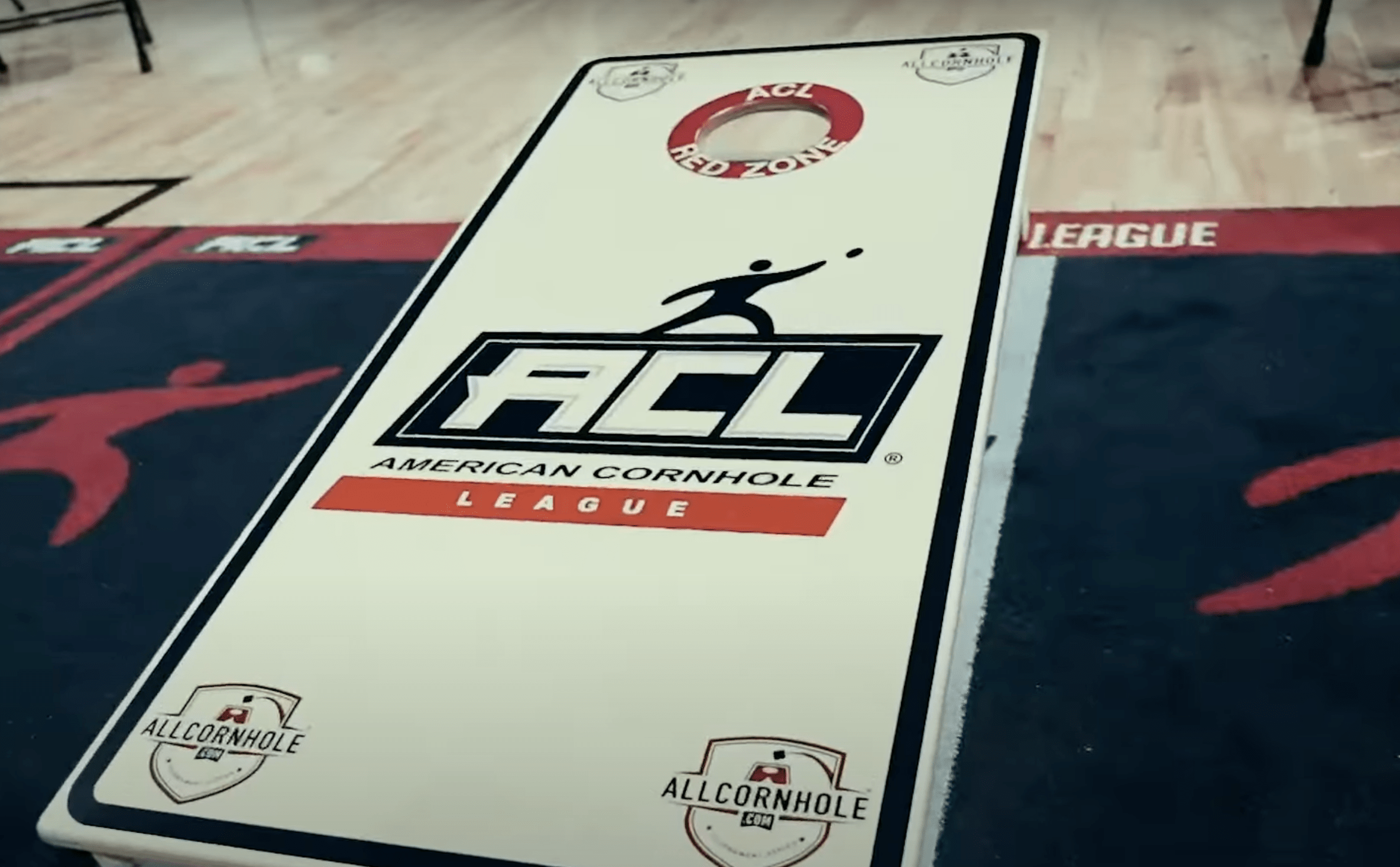 A regulation cornhole goal, this one used during the American Cornhole League championship.