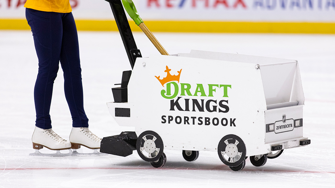 NASHVILLE, TN - OCTOBER 13: Detail view of a DraftKings Sportsbook advertisement during the first period of the NHL game between the Nashville Predators and the Dallas Stars at Bridgestone Arena on October 13, 2022 in Nashville, Tennessee.