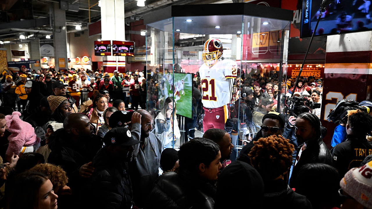 LANDOVER, MARYLAND - NOVEMBER 27: Washington Commanders fans attend an unveiling of a memorial for Sean Taylor on the 15th anniversary of his death prior to a game against the Atlanta Falcons at FedExField on November 27, 2022 in Landover, Maryland.