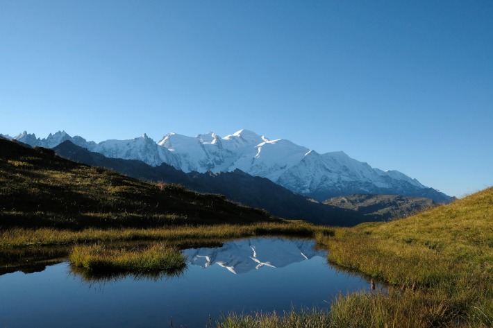 Mont Blanc, with a lake in the foreground.