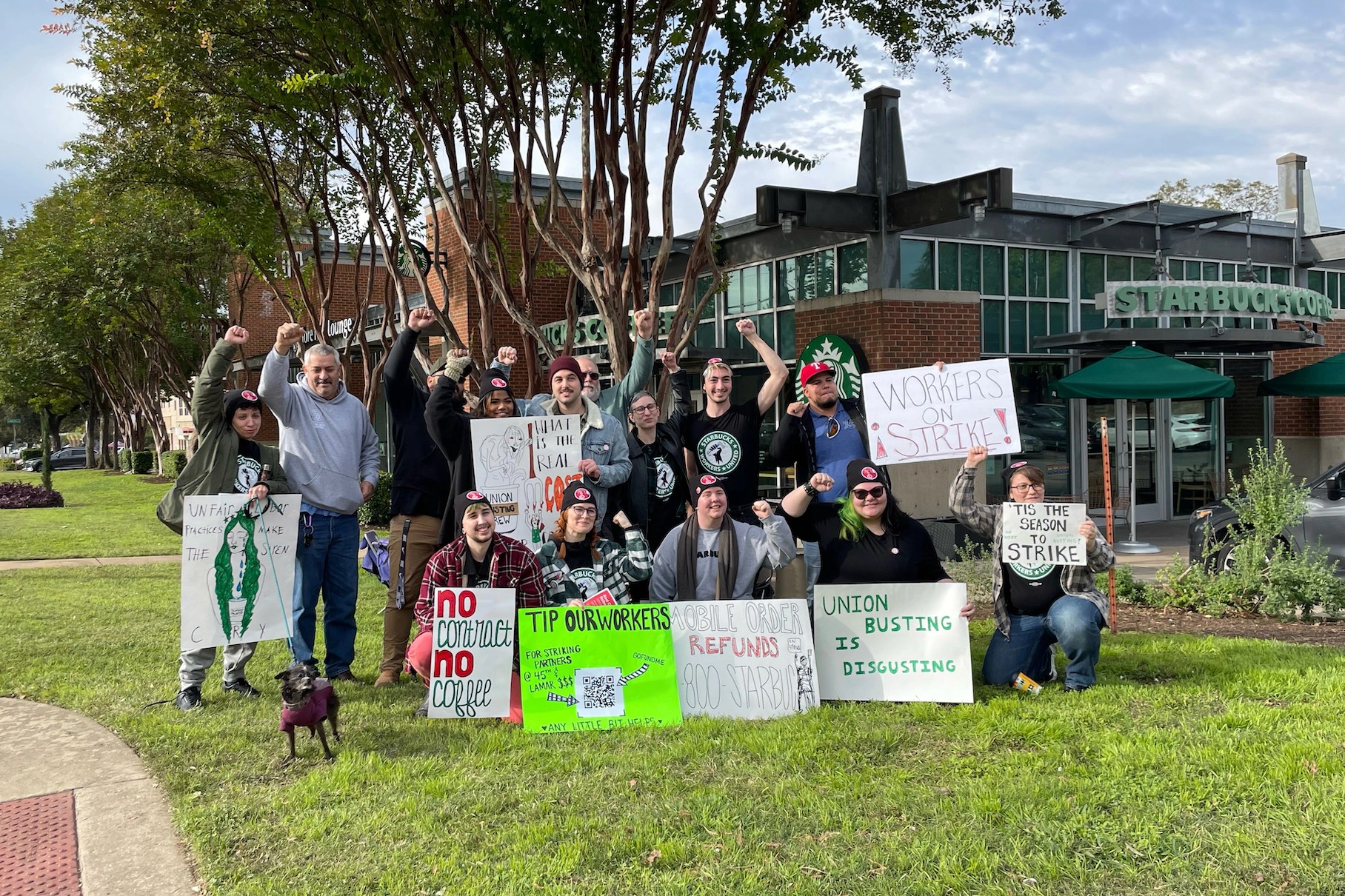 Starbucks workers on strike in Austin, Texas.