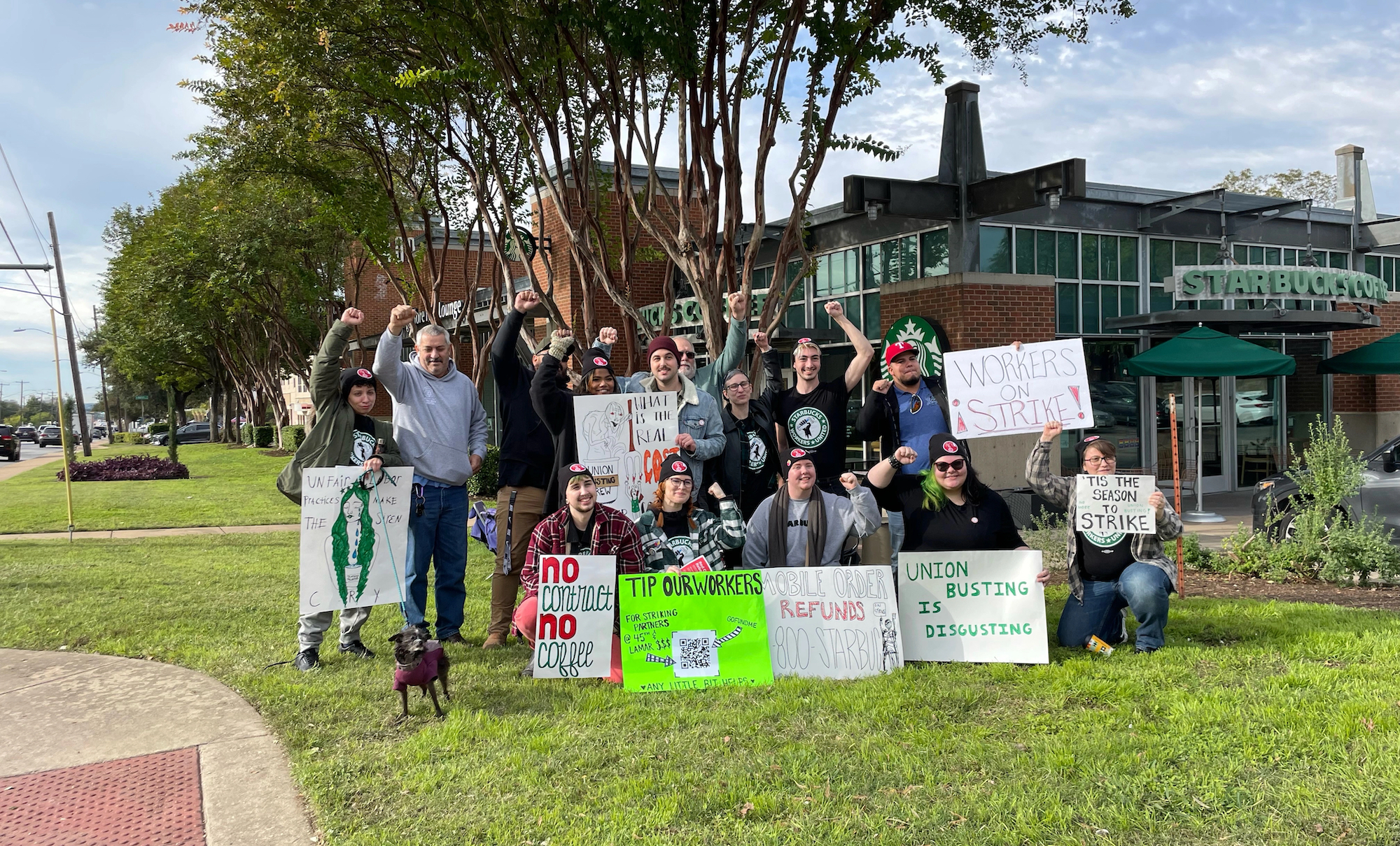Starbucks workers on strike in Austin, Texas.