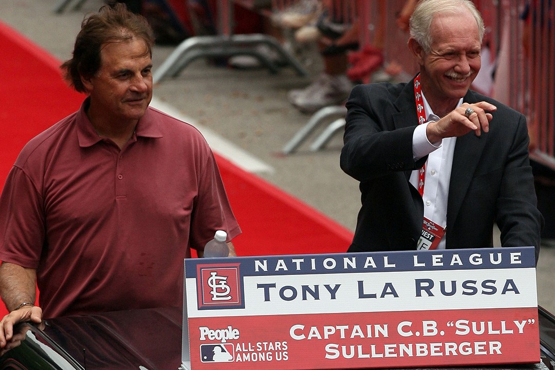 ST LOUIS, MO - JULY 14: Tony LaRussa and US Airways pilot Chesley "Sully" Sullenberger takes part in the MLB All-Star Game Red Carpet Parade on July 14, 2009 in St Louis, Missouri.