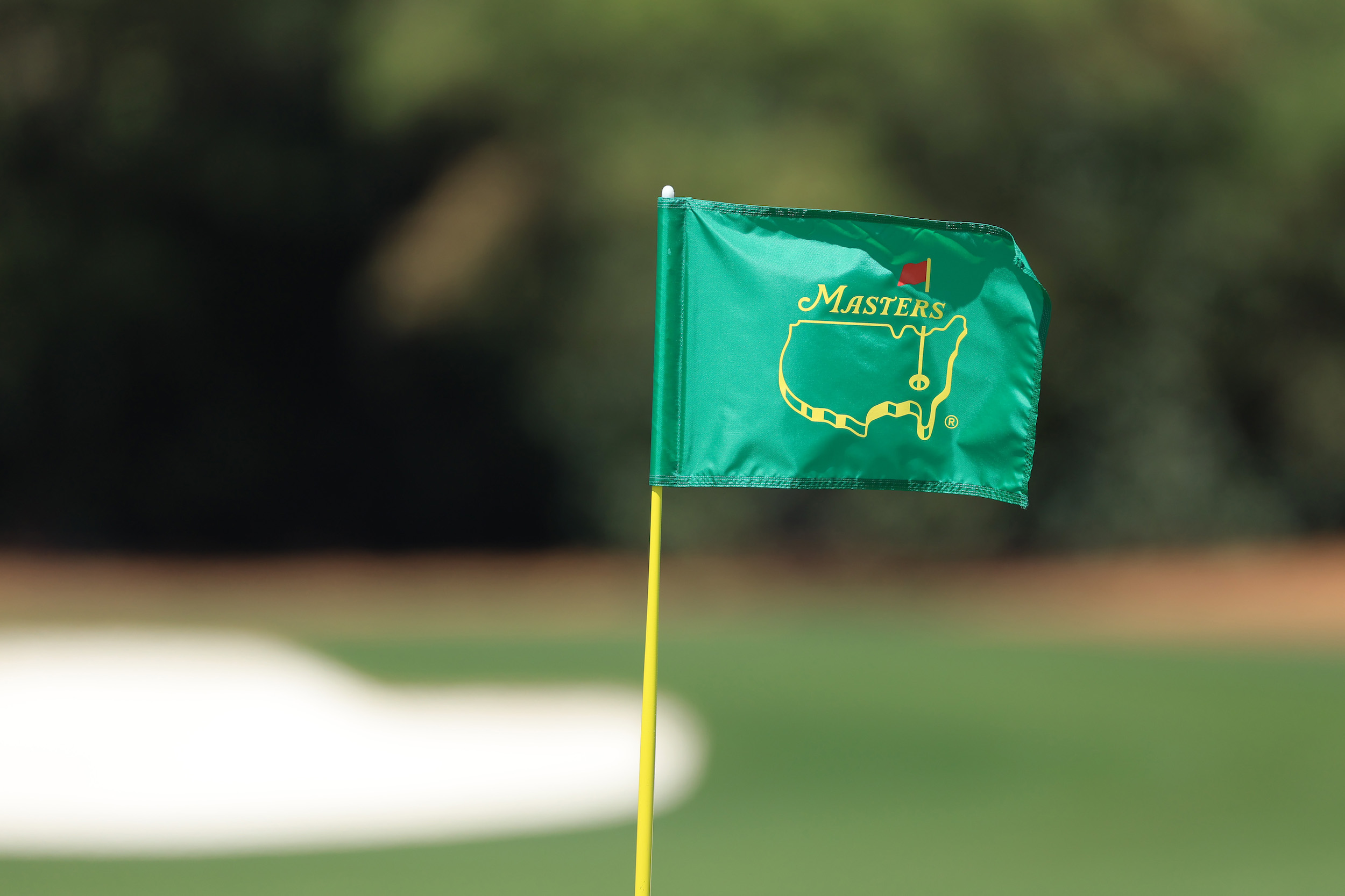 A view of a green pin flag at The Masters.