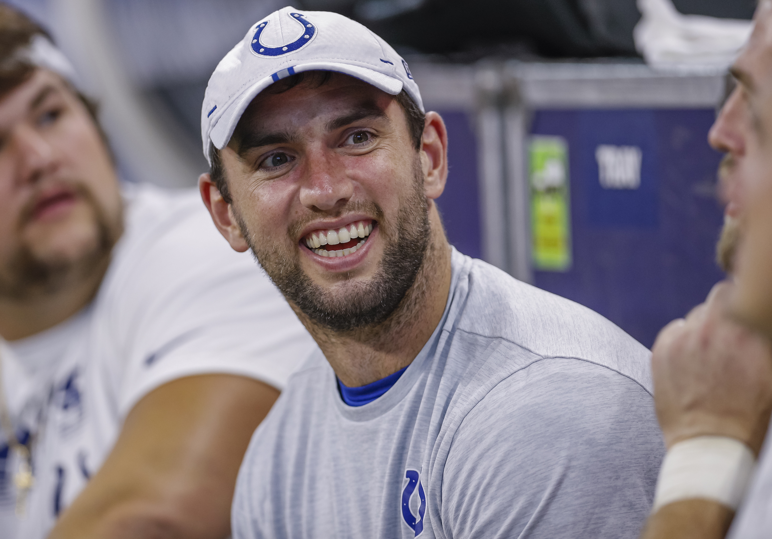 Andrew Luck #12 of the Indianapolis Colts is seen during the preseason game against the Cleveland Browns at Lucas Oil Stadium on August 17, 2019 in Indianapolis, Indiana.