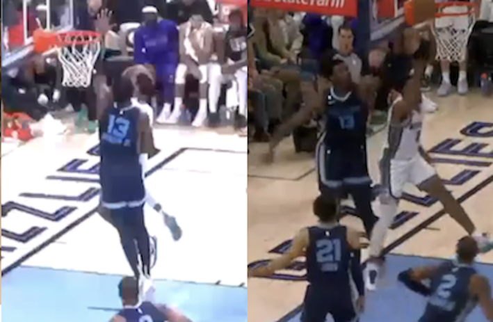 Jaren Jackson Jr. blocks Malik Monk twice.