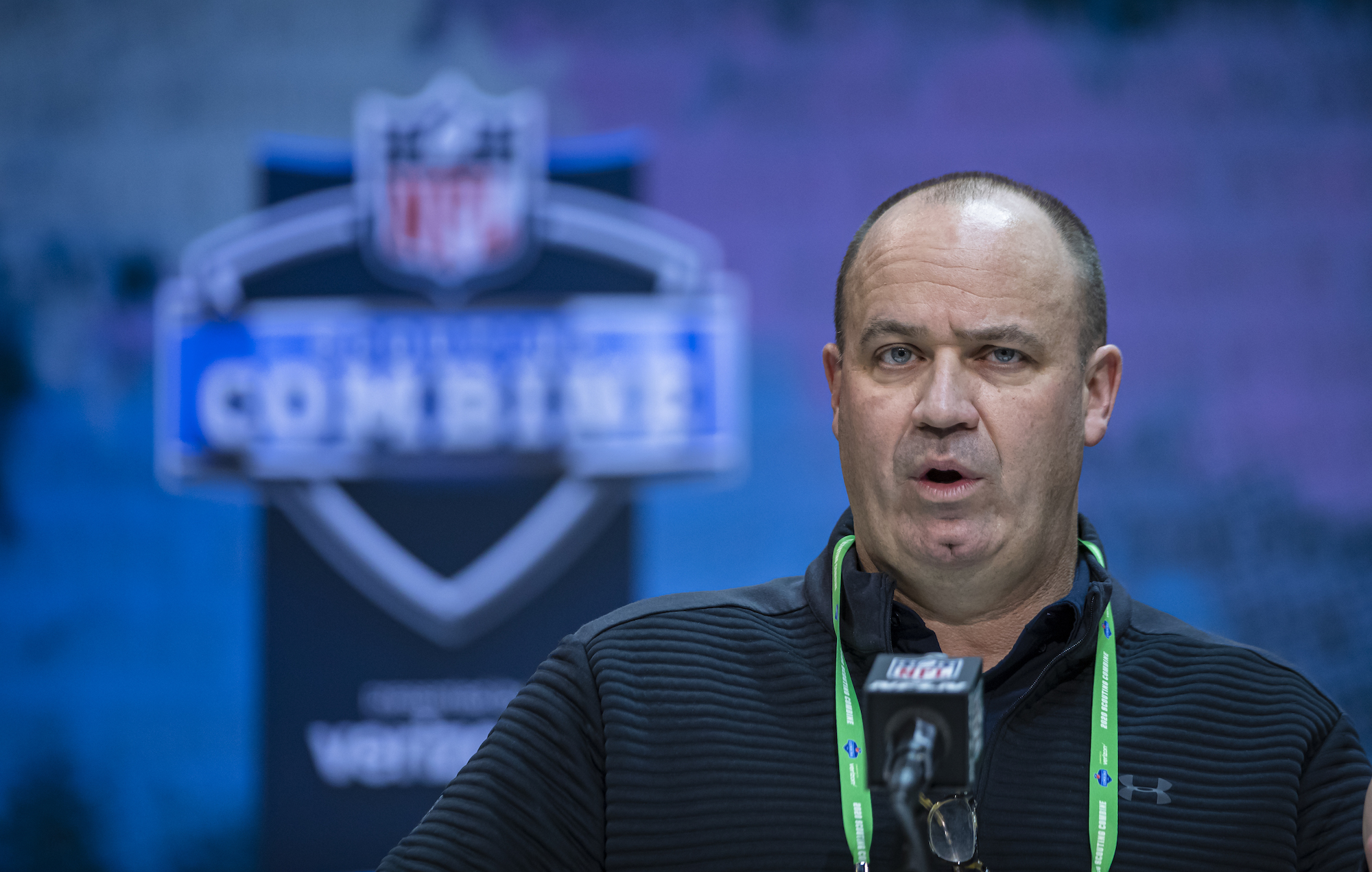 Head coach Bill OBrien of the Houston Texans speaks to the media at the Indiana Convention Center on February 25, 2020 in Indianapolis, Indiana.