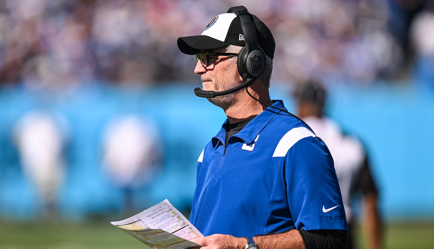 NASHVILLE, TN - OCTOBER 23: Indianapolis Colts head coach Frank Reich coaches during the Tennessee Titans game versus the Indianapolis Colts on October 23, 2022, at Nissan Stadium in Nashville, TN. (Photo by Bryan Lynn/Icon Sportswire)