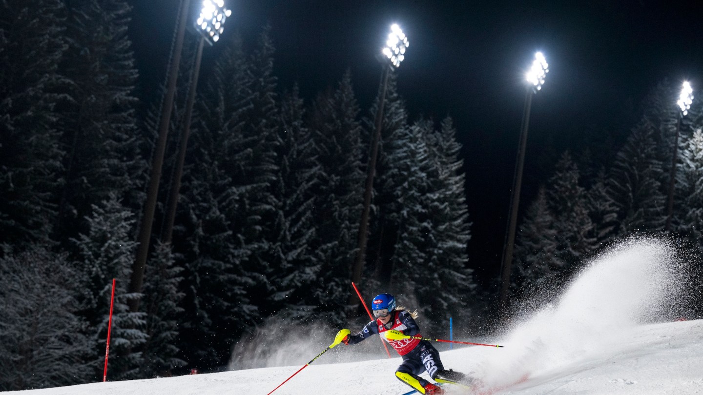 FLACHAU, AUSTRIA - JANUARY 10: Mikaela Shiffrin of the USA performs in the first run during the Audi FIS Alpine Ski World Cup Women's Slalom race on January 10, 2023 in Flachau, Austria. (Photo by Andreas Schaad/Getty Images)