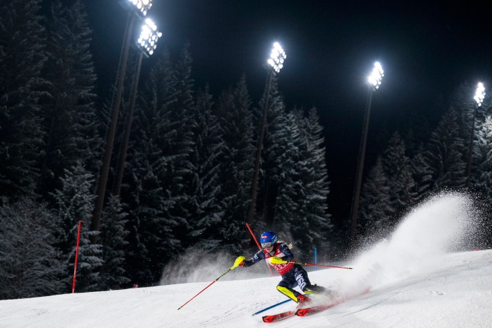FLACHAU, AUSTRIA - JANUARY 10: Mikaela Shiffrin of the USA performs in the first run during the Audi FIS Alpine Ski World Cup Women's Slalom race on January 10, 2023 in Flachau, Austria. (Photo by Andreas Schaad/Getty Images)
