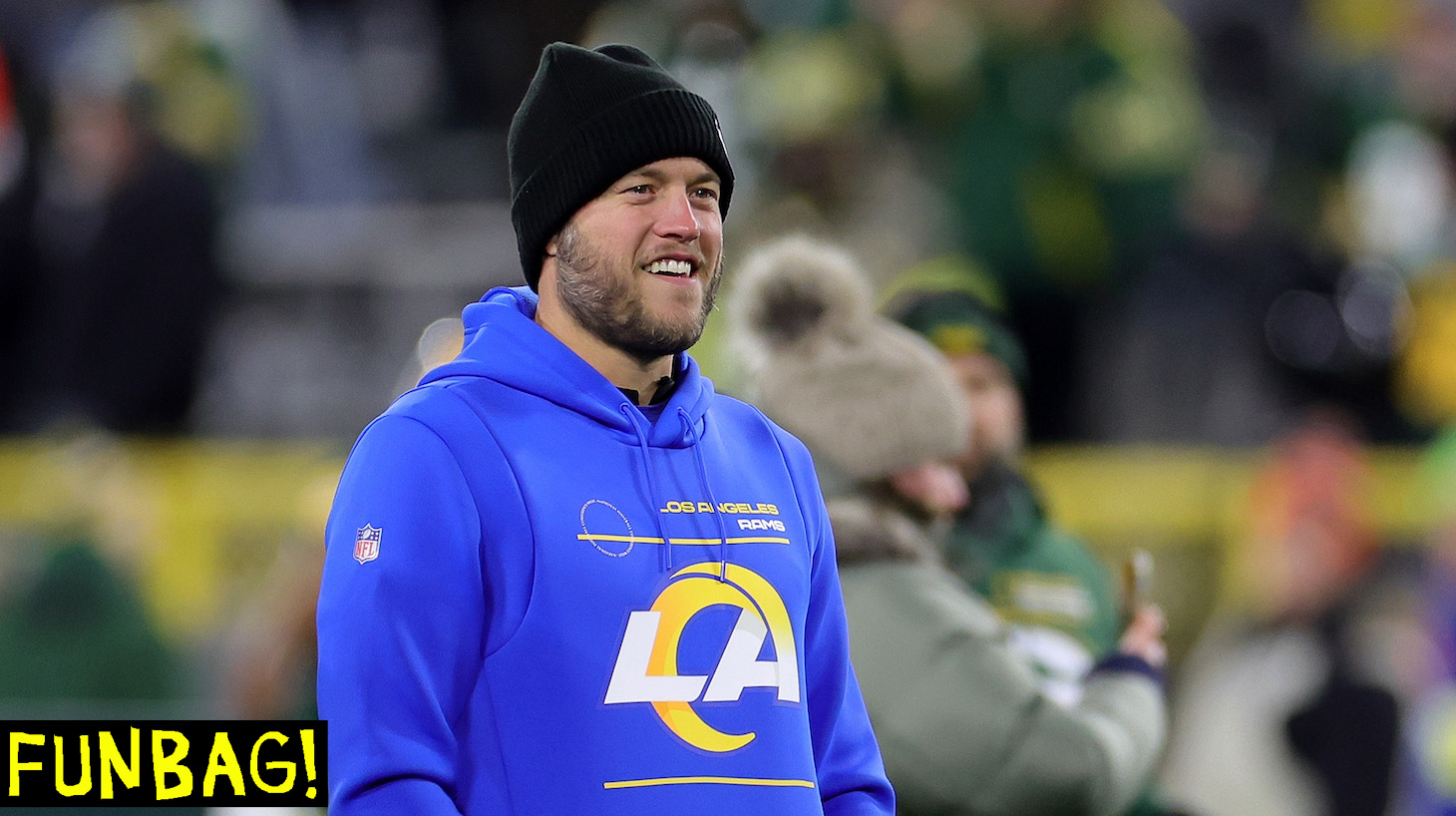 GREEN BAY, WISCONSIN - DECEMBER 19: Matthew Stafford #9 of the Los Angeles Rams watches action prior to a game against the Green Bay Packers at Lambeau Field on December 19, 2022 in Green Bay, Wisconsin. The Packers defeated the Rams 24-12. (Photo by Stacy Revere/Getty Images)