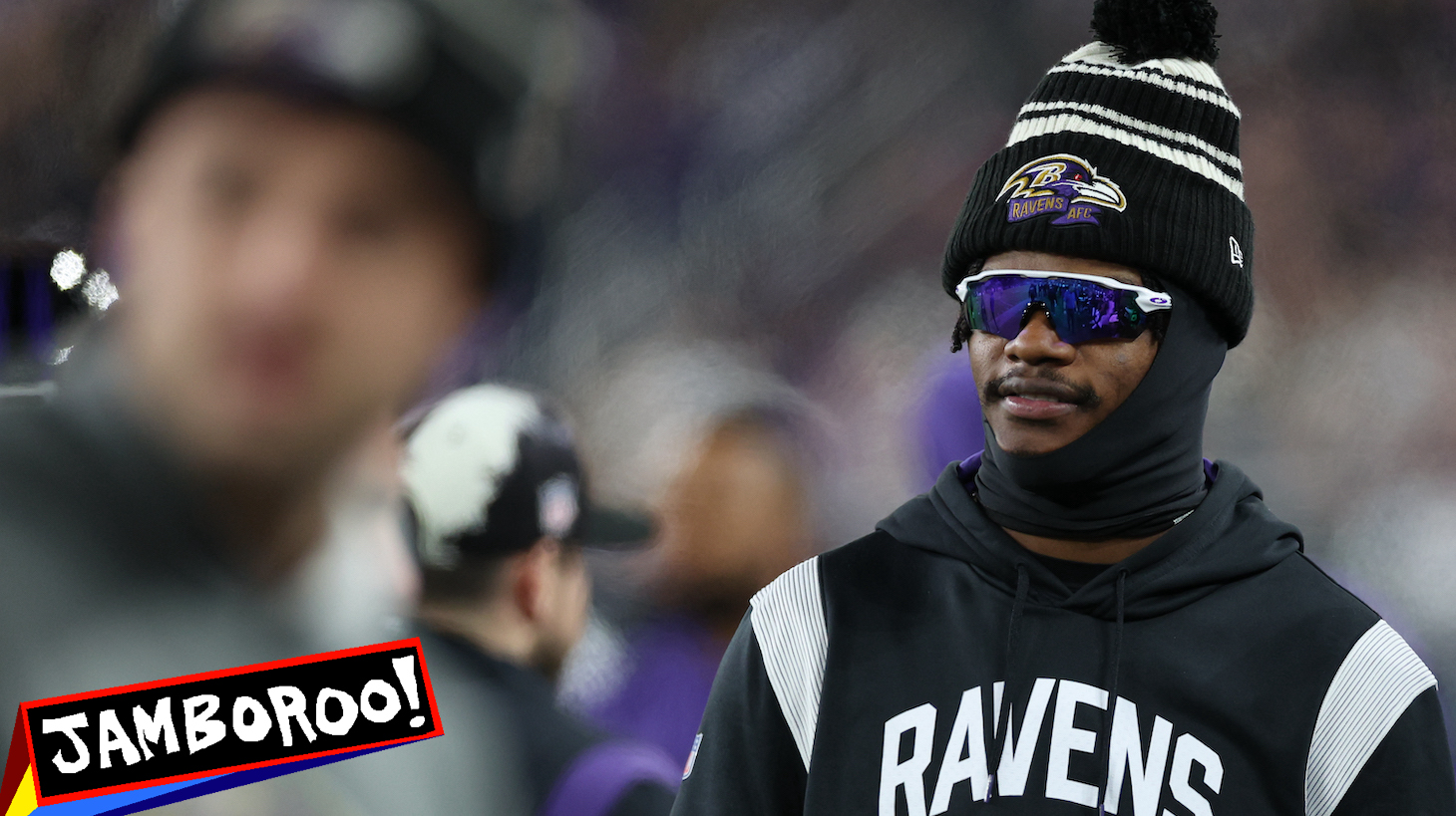 BALTIMORE, MARYLAND - JANUARY 01: Quarterback Lamar Jackson #8 of the Baltimore Ravens looks on from the sideline as the Baltimore Ravens play against the Pittsburgh Steelers at M&T Bank Stadium on January 1, 2023 in Baltimore, Maryland. (Photo by Patrick Smith/Getty Images)