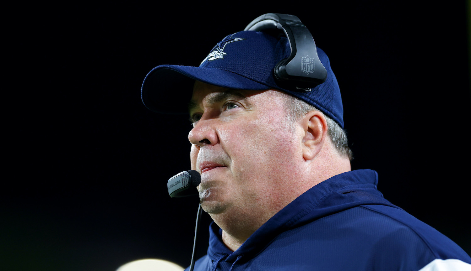 TAMPA, FLORIDA - JANUARY 16: Head coach Mike McCarthy of the Dallas Cowboys looks on against the Tampa Bay Buccaneers during the first quarter in the NFC Wild Card playoff game at Raymond James Stadium on January 16, 2023 in Tampa, Florida. (Photo by Mike Ehrmann/Getty Images)