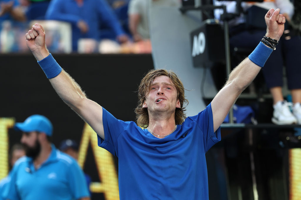Andrey Rublev celebrates a win