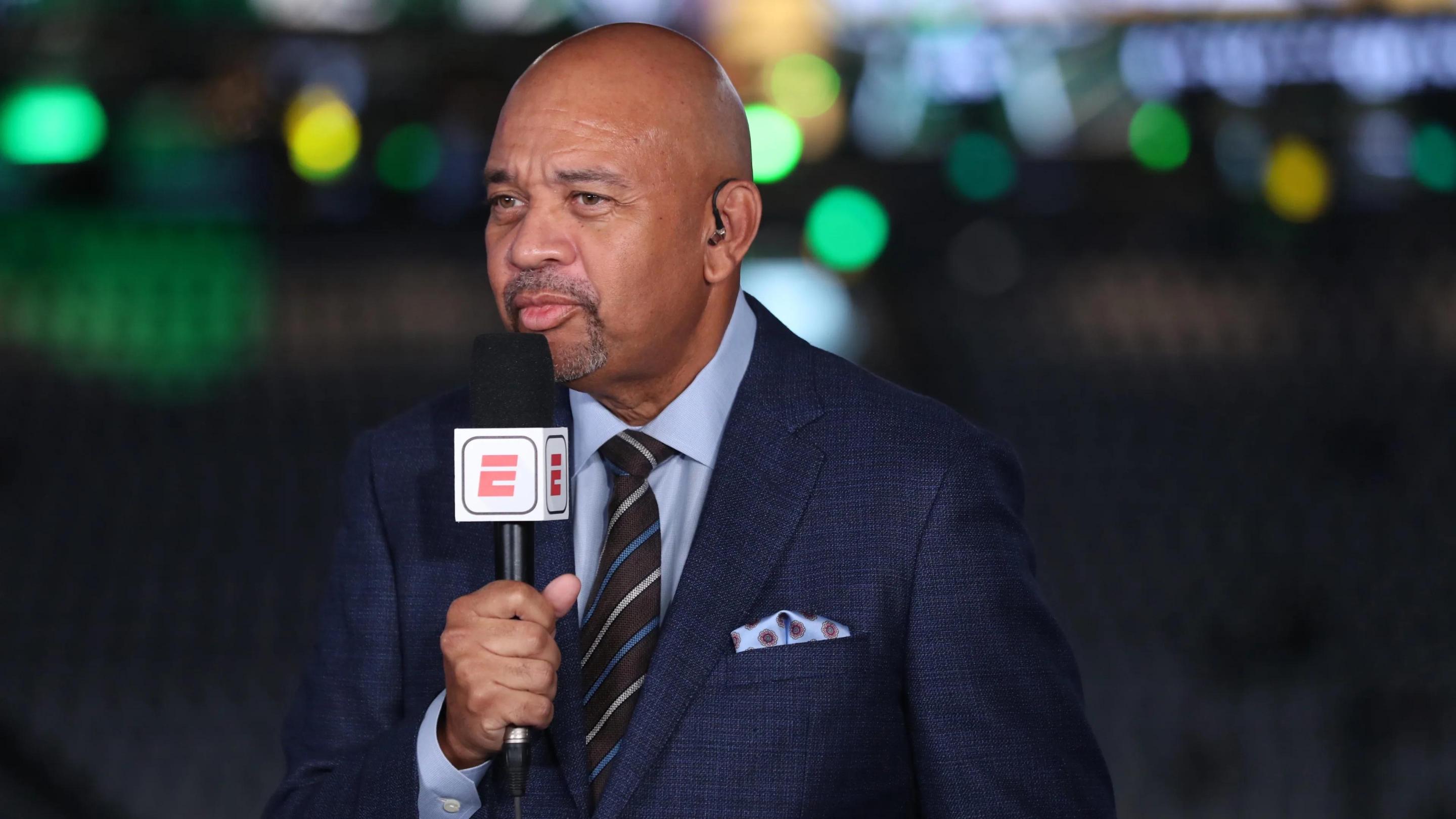 NBA TV Analyst Michael Wilbon previews the game between the Milwaukee Bucks and the Phoenix Suns during Game Three of the 2021 NBA Finals on July 11, 2021 at the Fiserv Forum Center in Milwaukee, Wisconsin.