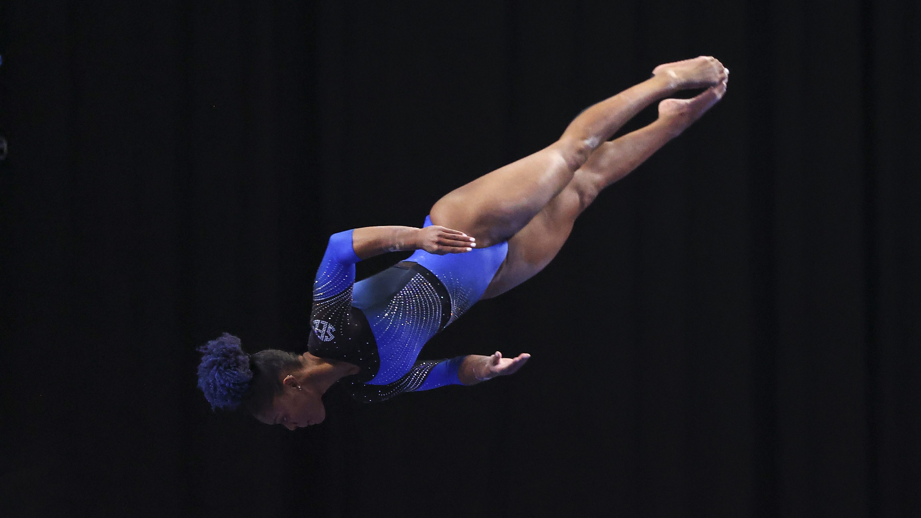 Trinity Thomas of the Florida Gators competes in the balance beam during the Division I Womens Gymnastics Championship held at Dickies Arena on April 14, 2022 in Fort Worth, Texas.