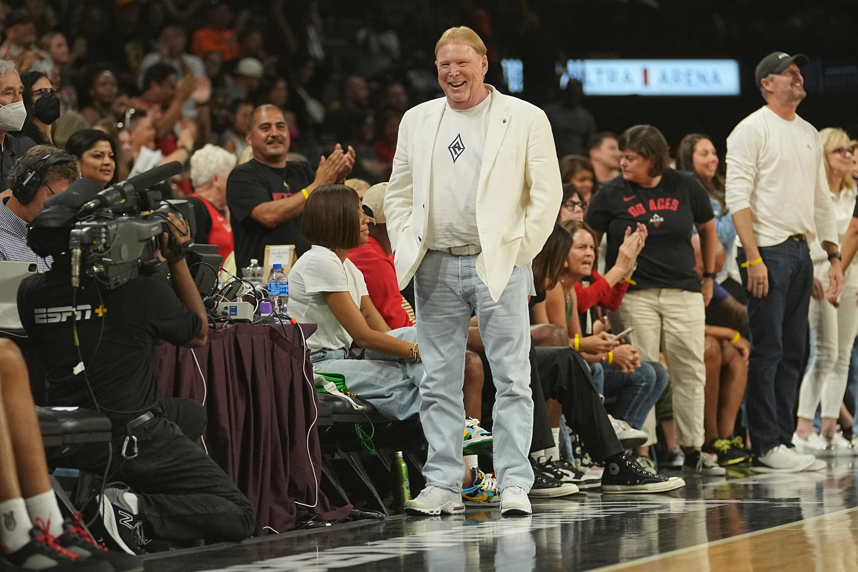 Las Vegas Aces and Las Vegas Raiders owner Mark Davis smiles during the game vs Seattle Storm at Michelob ULTRA Arena.