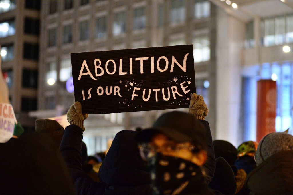 Hundreds of people gather in streets in freezing temperatures Monday evening to protest the killing of Tyre Nichols, in Chicago, United States on January 30, 2023. (Photo by Jacek Boczarski/Anadolu Agency via Getty Images)