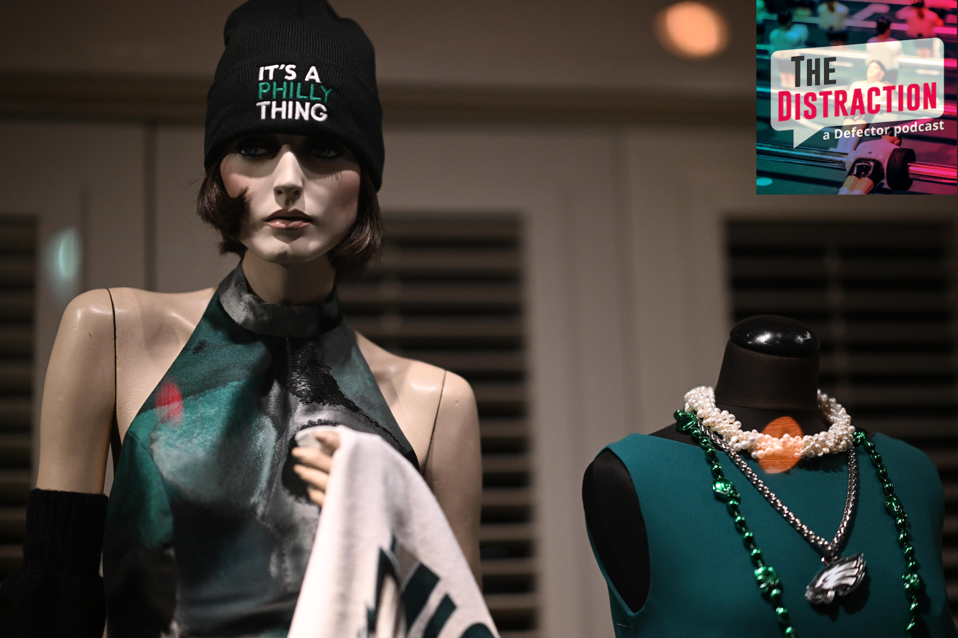 A store window display in Philadelphia displays Eagles merchandise in the run-up to the Super Bowl.