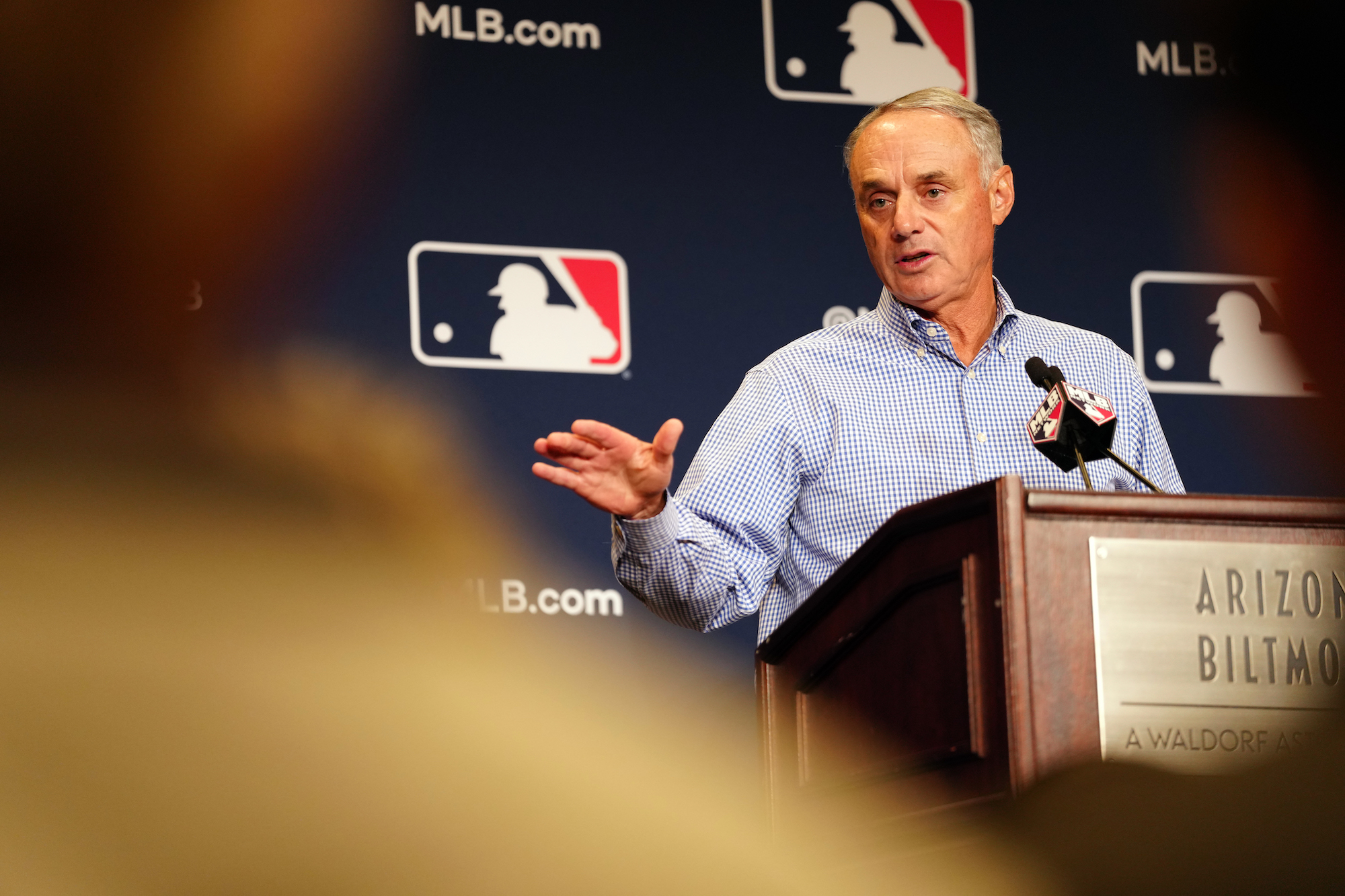20230215E0621DS - Major League Baseball Commissioner Robert D. Manfred Jr. speaks to the media